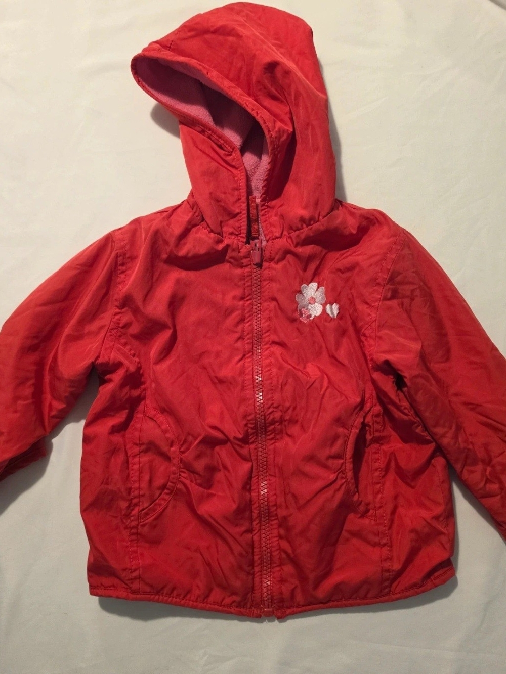 Vintage Faded Glory 18M Red Fleece Lined Hooded Windbreaker Jacket